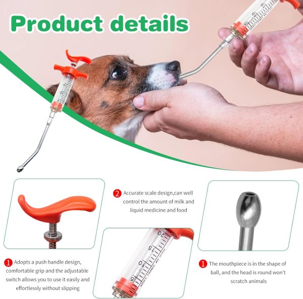 2 Pieces Goat Syringe with 4 Drench Nozzle Adjustable Dosage ,Reusable Drench Syringe for Sheep ,Dog,Goat,Pig, Cat Feeding Supplies(20ML) - Image 2