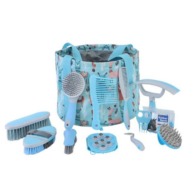 Harrison Howard Horse Grooming Kit 11-Piece Equine Care Series Horse Brush Sets with Organizer Tote Bag Tack Room Supplies Shedding Grooming Massaging Tools Soft Blue