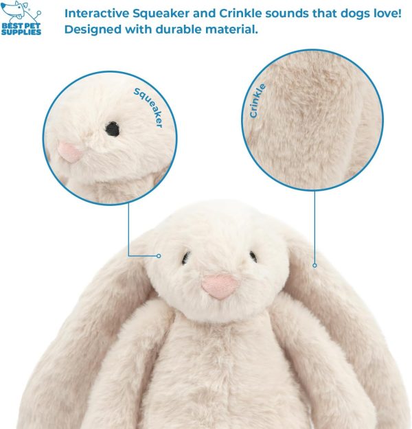 Best Pet Supplies Interactive Bunny Buddy Dog Toy with Crinkle and Squeaky Enrichment for Small and Medium Breed Puppies or Dogs, Cute and Plush - Bunny (Beige) - Image 3