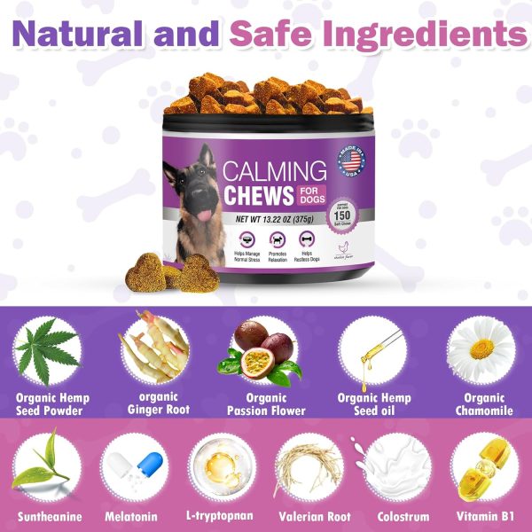 Hemp Calming Chews for Dogs 150PCs Dog Calming Treats and Bites with Hemp Oil - Anxiety and Stress Relief for Dogs Puppy Melatonin Sleep Aid Calm Dog, Noise, Thunder, Barking, Separation, Chewing - Image 4