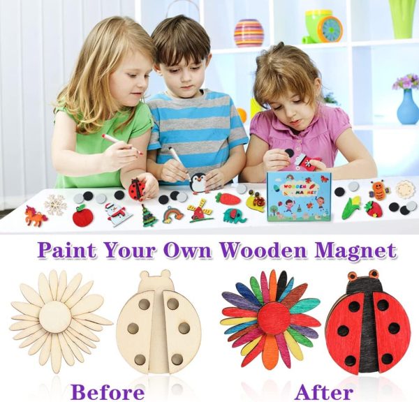 Worgree DIY Wooden Magnets, 36 pcs Wooden Art Craft Supplies Painting Kit for Kids Party Favors for Boys Girls Ages 4-8 8-12 Birthday Easter Crafts Gifts Toys Basket Goodie Bag Stuffers - Image 4