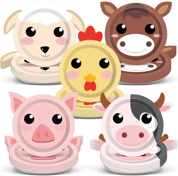 50 Count Farm Animals Party Paper Plates Farm Animal Shaped Disposable Plates Farm Birthday Plates Cake Animal Theme Party Plates for Birthday Baby Shower Farm House Fun Barnyard Animals Party Favors