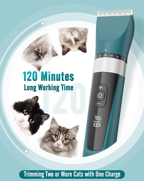 oneisall Cat Clippers for Matted Hair, 5-Speed Quiet Cat Grooming kit, Cordless Cat Shaver for Long Hair,Waterproof Cat Hair Trimmer, Pet Clippers for Cats(Green) - Image 5