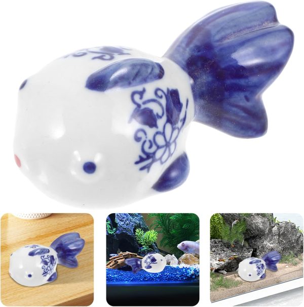 HOMSFOU Ceramic Fish Figurine Floating Ball Fish Tank Float Blue and White Goldfish Statue Porcelain Balls Centerpiece Miniature Underwater Aquatic Animal Figures for Zen Garden Tea Pet - Image 8