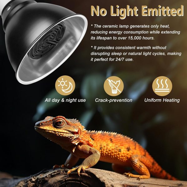 Energy Efficient 75W Reptile Heat Bulbs, Pack of 3 Ceramic Heat Emitters for Geckos, Turtle, Snake, Bearded Dragon, Lizards, Iguana, Reptile & Amphibians - Image 2