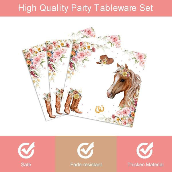 96pcs Cowgirl Horse Birthday Party Tableware Set Decorations Western Horse Plates Napkins Girl Saddle Up Horse Happy Birthday Party Supplies Serves 24 Guests - Image 4