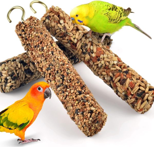 KATUMO Bird Treats Parrot Crunch Sticks Parakeet Grains Mixed Treats Cockatiel Snacks Budgie Food Sticks for Lovebird Conure Myna Canary Parrots