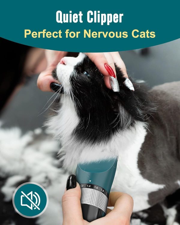 oneisall Cat Clippers for Matted Hair, 5-Speed Quiet Cat Grooming kit, Cordless Cat Shaver for Long Hair,Waterproof Cat Hair Trimmer, Pet Clippers for Cats(Green) - Image 4