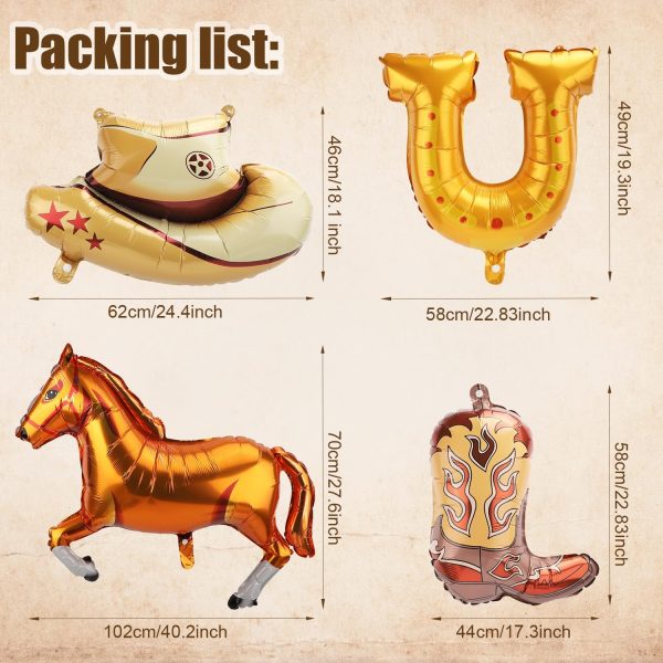 22pcs Western Themed Party Balloons, Large Cowboy Hat & Boot Balloons Cowboy Party Decoration Horse Foil Horseshoe Rodeo Balloons for Cowgirl Cowboy Theme Party Birthday Supplies - Image 2