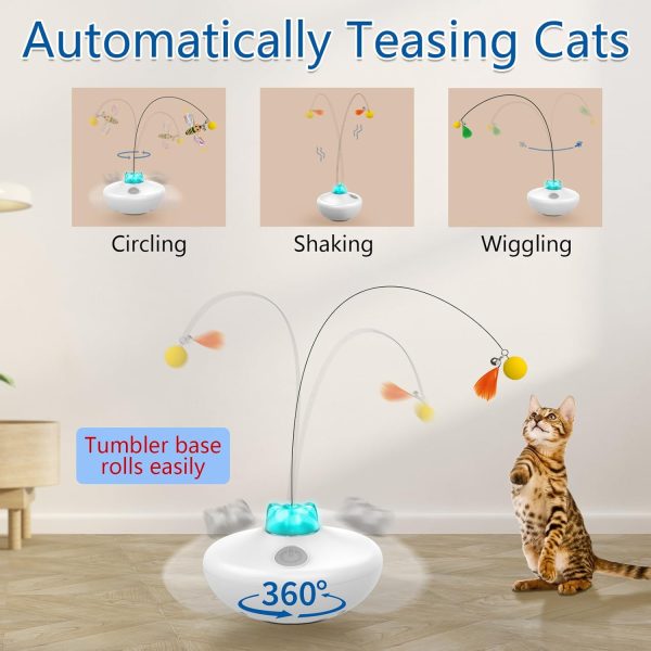 Interactive Cat Toys Cat Exercise Tumbler, Rechargeable Cat Toys for Indoor Cats Spin Butterfly Game Teasing Kitty, Extra Long Feather Wand (P33 cat Toys) - Image 3