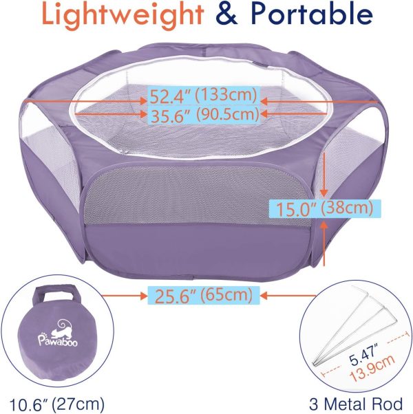 Pawaboo Small Animals Playpen, Waterproof Small Pet Cage Tent with Zippered Cover, Portable Outdoor Yard Fence with 3 Metal Rod for Chick/Kitten/Puppy/Guinea Pig/Rabbits/Hamster/Chinchillas, Purple - Image 6