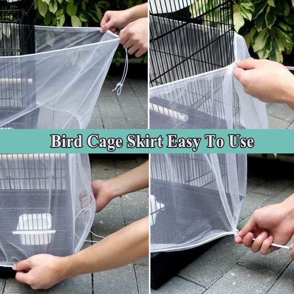 ASOCEA Bird Cage Seed Cather,Universal Adjustable Birdcage Cover Skirt Nylon Mesh Netting Parrot Parakeet Macaw African Round Square Cages Cover - Image 5