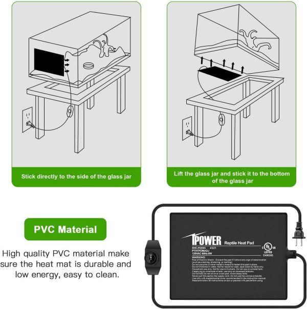 iPower 6 by 8-Inch Reptile Heat Mat with Temperature Adjustable Controller Knob, LCD Digital Aquarium Thermometer, Under Tank Warmer Terrarium Heat Pad for Reptiles and Amphibians - Image 4