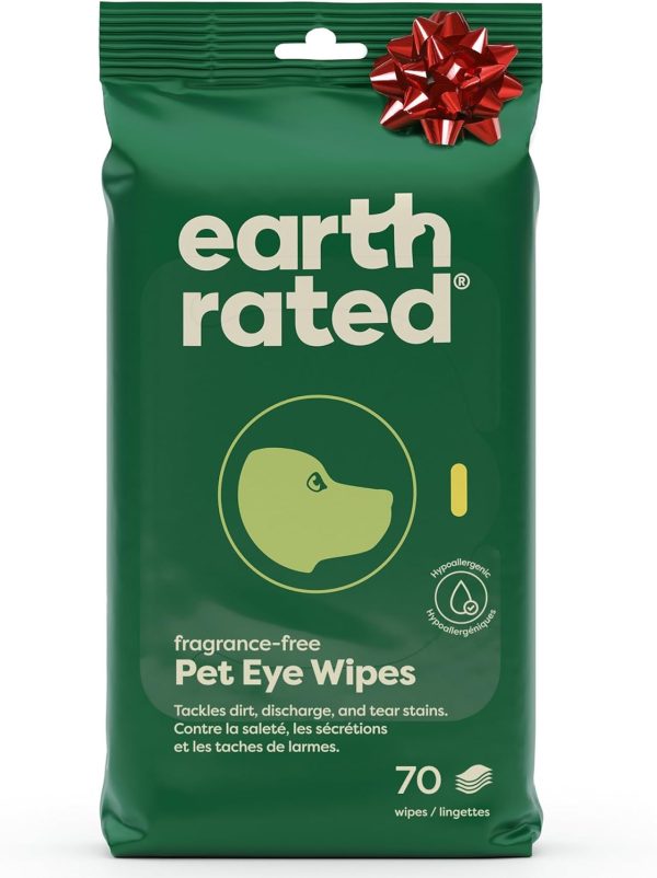 Earth Rated Pet Eye Wipes, Hypoallergenic Eye Wipes for Dogs & Cats to Prevent Tear Stains & Eye Discharge, Fragrance Free, 70 Count