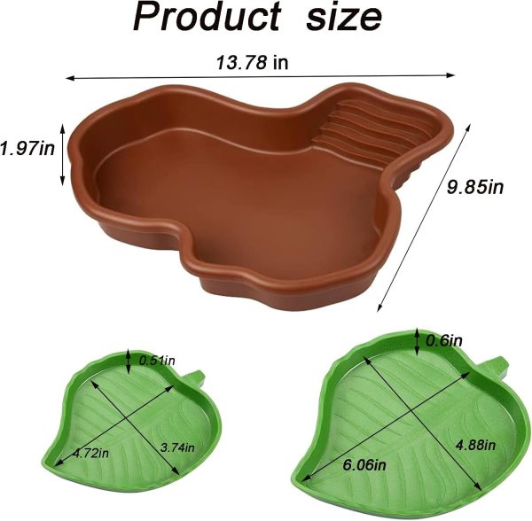 3PCS Tortoise Food Dish with Ramp Leaf Tortoise Food Water Bowls Reptile Food Water Bowls Amphibians Habitat Accessories for Horned Frogs Lizards Fit for Bath - Image 6