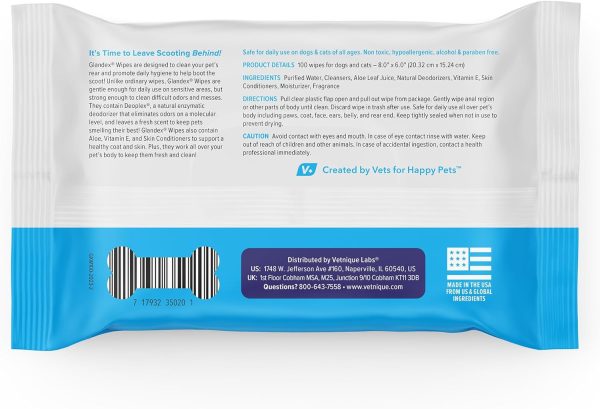 Vetnique Labs Glandex Dog Wipes for Pets Cleansing & Deodorizing Anal Gland Hygienic Dog & Cat Wipes with Vitamin E, Skin Conditioners and Aloe (100ct Pouch) - Image 2