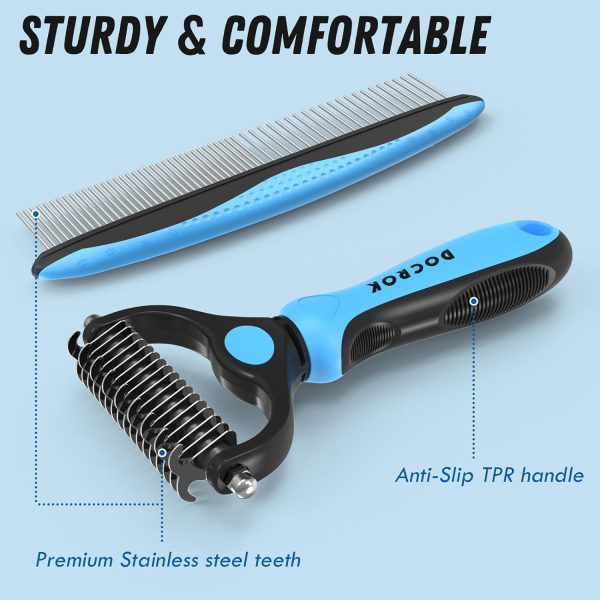 Pet Grooming Combo - Blue Deshedding Brush with Metal Comb for Detangling and Dematting Long, Matted Fur on Cats and Dogs - Image 6