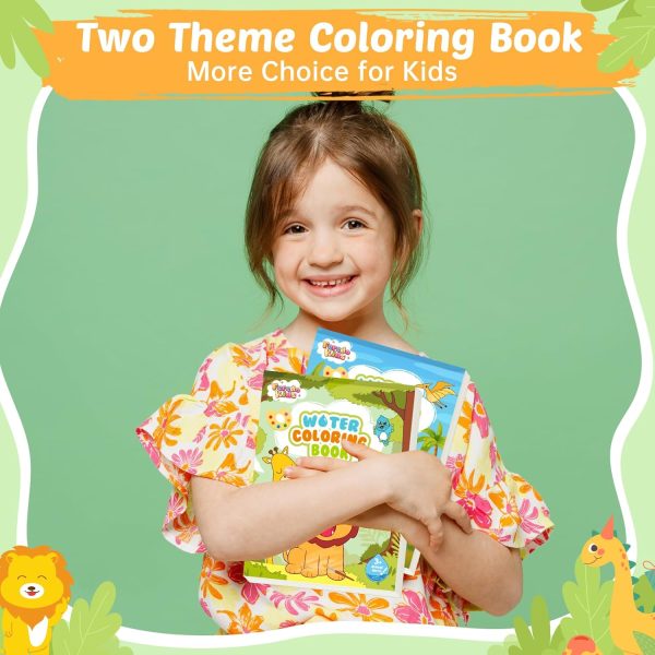 2 Pack Water Coloring Books for Toddlers - Painting Set Drawing Art Paper for Kids Mess Free Craft Supplies Toy for Kids 3 4 5 6 Halloween Thanksgiving Christmas Birthday Gift (Dinosaur&Animals) - Image 2