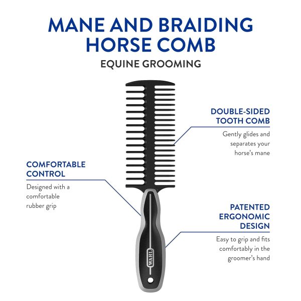 WAHL Professional Animal Mane & Tail Brush - Ergonomic Black Braiding Comb (#858708) for Equine Grooming - Image 2