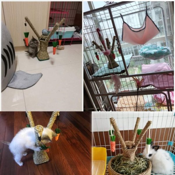 Hamiledyi Pet Rabbit Toy Tree Bunny Fun Chew Toy Rattan Grass Scratcher Climbing Tree Play Carrot Toy for Small Animal - Image 3