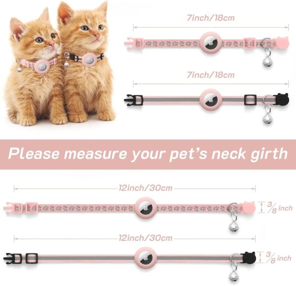 2 Pack Airtag Cat Collar Breakaway with Bell,Reflective Kitten Collar with Apple Airtag Cat Collar Holder,Adjustable 7-12In,Safety Buckle for Girl Boy Cats,Pet Supplies,Accessories,Gifts (Pink) - Image 7