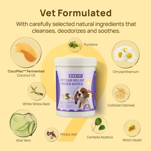 HICC PET Ear Finger Wipes for Dogs & Cats - Gently Remove Ear Wax, Debris - Sooths & Deodorizes - Relieve Ear Itching & Inflammation, Fresh Coconut Scent, All Natural Ingredients - 50 Count - Image 3