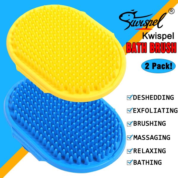 2 Pcs Dog Grooming Brush, Pet Shampoo Brush Dog Bath Grooming Shedding Brush Soothing Massage Rubber Comb with Adjustable Strap for Short Long Haired Dogs and Cats - Image 2