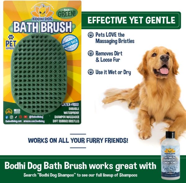 Bodhi Dog Grooming Brush | Pet Shower Supplies for Cats & Dogs | Long & Short Hair Scrubber | Professional Quality Wash Brush (Dark Green) - Image 4