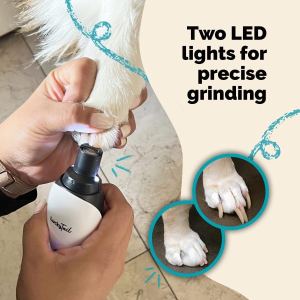 LuckyTail Pet Nail Grinder for Dogs and Cats - Super Quiet and Low Vibration Electric Dog Nail Grinder with 2 LED Lights - USB Rechargeable and Cordless - 2 Speeds - Small to Large Pets - Image 4