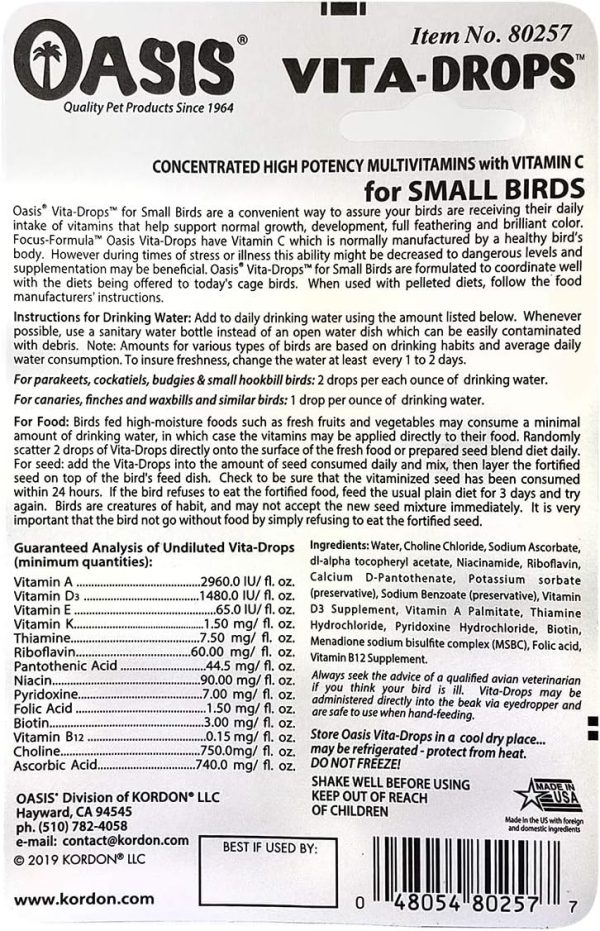 OASIS #80257 Vita Drops for Small Birds, 2- ounce liquid multivitamin - Image 4