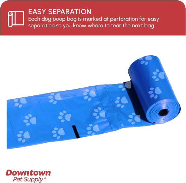 Downtown Pet Supply Poop Bags for Dogs with Dispenser, 1000 Count - Leak-Proof Dog Waste Bags and Bone-Shaped Dog Poop Bags Holder for Leash - Rainbow with Paw Prints, 12.5" x 8.5" - Image 5