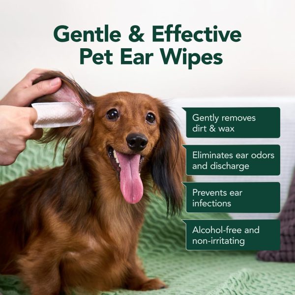 Dog Ear Cleaner Finger Wipes - Gently Remove Ear Wax & Debris, Relieve Ear Itching & Inflammation - Soothing Cleansing Deodorizing Ear Care Wipes for Cat and Dog (50 Pcs, Unscented) - Image 3