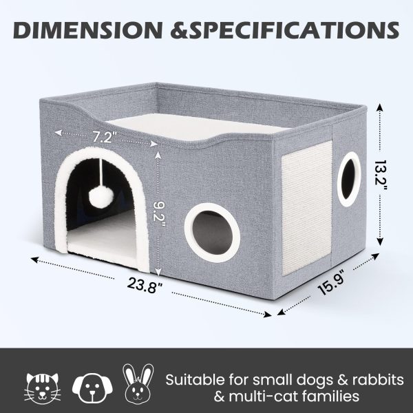 Heeyoo Cat House for Indoor Cats - Large Cat Bed Cave with Fluffy Ball and Scratch Pad, Foldable Cat Condos, Cat Cubes, Cat Hideaway, Covered Cat Bed - Image 4