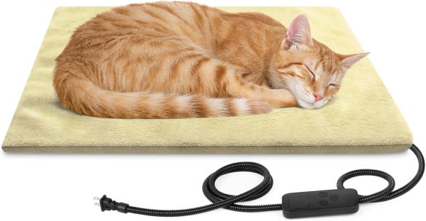 Pet Heating Pad for Dog & Cat, Adjustable 6 Temperature Cat Heating Pad with 5 Timer, Multi-Size Dog Heating Pad with Chew Resistant Cord, Auto Power Off Outdoor Heating Pad for Cats