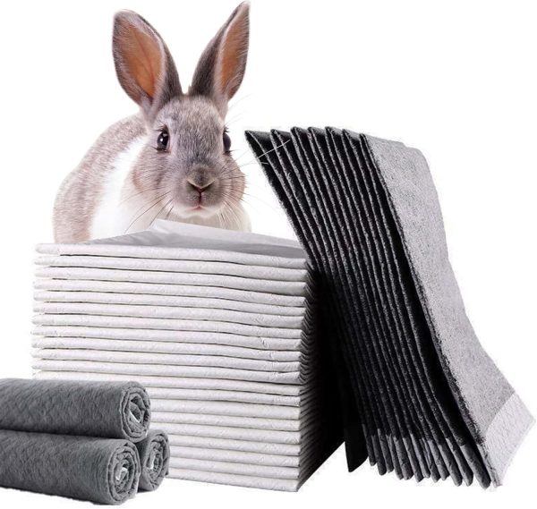 Tfwadmx Rabbit Pee Pads 18" x 24" 100 Pcs Guinea Pig Super Absorbent Cage Liners Bunny Disposable Black Carbon Diapers Small Animal Training Accessories with Quick-Dry Surface