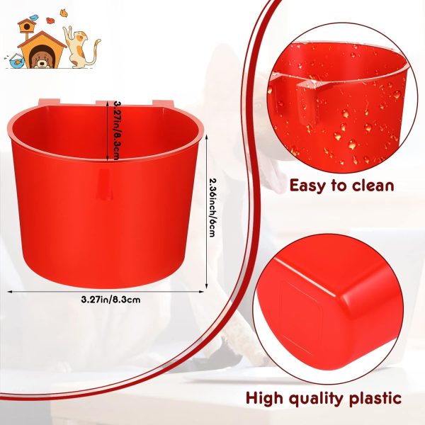 30 Pcs Cage Cups Birds Feeders Bird Water Dispenser Hanging Quail Waterer Plastic Chicken Feeding Watering Dish for Small Coop Parrot Parakeet PET Poultry Pigeon Gamefowl Food Seed Bowl Supplies, Red - Image 2