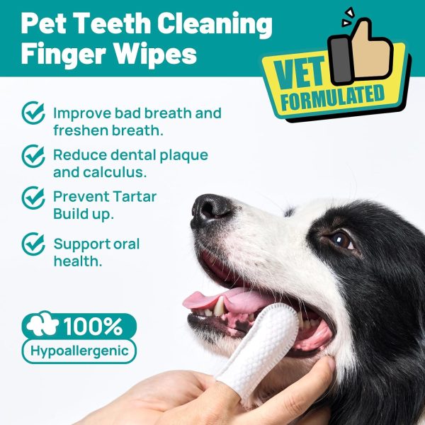 Dog Dental Care Wipes - Cat & Dog Teeth Cleaning Finger Wipes - Dog Tooth Brushing Kit Dental Wipes - Reduces Plaque & Freshens Breath (50 Pcs) - Image 2