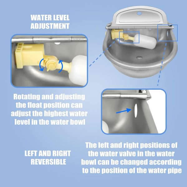 Automatic Animal Drinking Water Bowl with Float Valve, 304 Stainless Steel Kit Includes Bowl, Pipe, 2 Valves, Quick Connector Adapter and Countersunk Bolts. (Auto-Filling) - Image 5