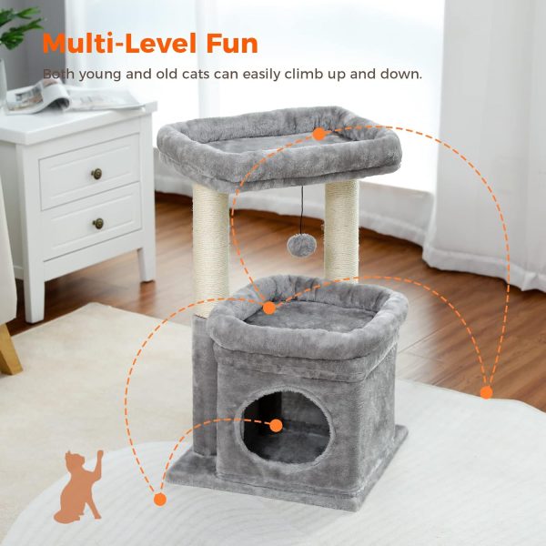 PEQULTI Cat Tree Tower for Indoor Cats with Private Cozy Cat Condo, Natural Sisal Scratching Posts and Plush Pom-pom for Small Cats - Image 5