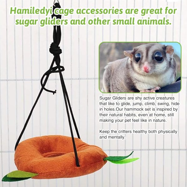 Hamiledyi 5PCS Hamster Hammock Sugar Glider Hammock Set Sugar Glider Cage Accessories Toys Small Animals Hanging Bed Hideout Tunnel Swing Rodent Hammock for Small Hamster Rat Gerbil Sugar Glider - Image 4