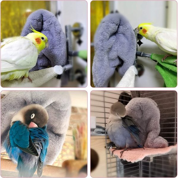 Corner Fleece Bird Blanket for Cage, Cozy Bird Bed Warmer Parrot House Cage Hanging Hammock Toy, Small Animals Shelter Plush Bedding, Cuddle Nest Hanging Toy for Parakeet Cockatiel Conure Lov(M) - Image 6