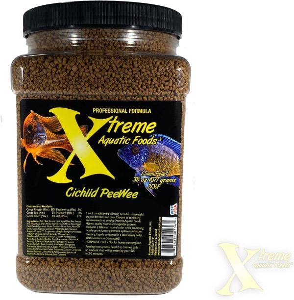 Xtreme Cichlid Peewee 1.5 mm Pellets - Proven Nutrition for Cichlids - Balanced Amino Acids, Boost Immune & Digestive Health, Color & Energy, Max Protein Freshwater Fish Food – USA Farm Grown (38oz)