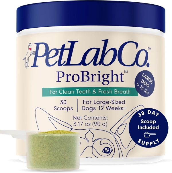 PetLab Co. ProBright Dental Powder - Dog Breath Freshener - Teeth Cleaning Made Easy – Targets Tartar & Bad Breath - Formulated for Large Dogs