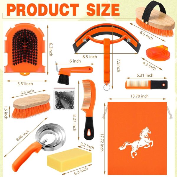 Abbylike 12 Pieces Horse Grooming Kit Tack Room Supplies Horse Brush Sets Equine Care Horse Cleaning Kit Shedding Grooming Massaging Tools(Orange) - Image 2