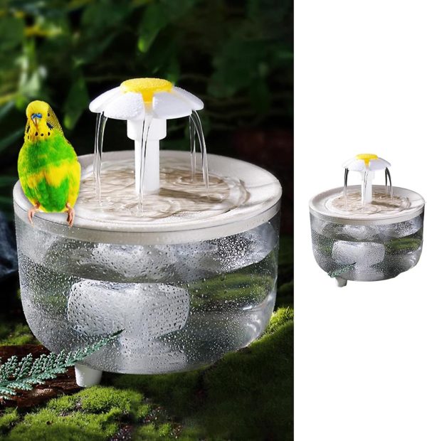 Bird Bath for Indoor Parrots - Circulating Filter Fountain Cage Birdbath for Lovebirds Conures Finches Parakeets Cockatiels Small Medium Feathered Pet - Shower Accessories & Cleaning Supplies (Clear)