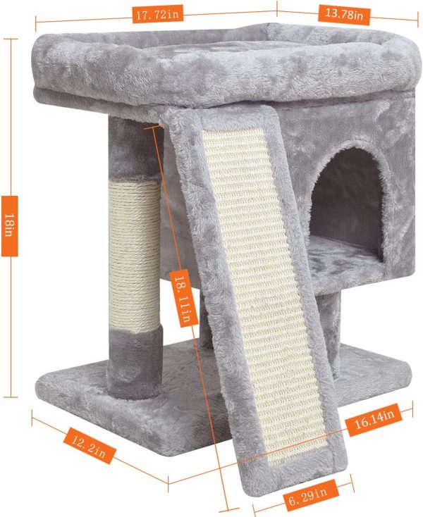 SYANDLVY Small Cat Tree for Indoor Cats, Cat Tower with Scratching Post, Modern Activity House for Large Cats, Condo with Board, Kittens Cave (Light Grey) - Image 2