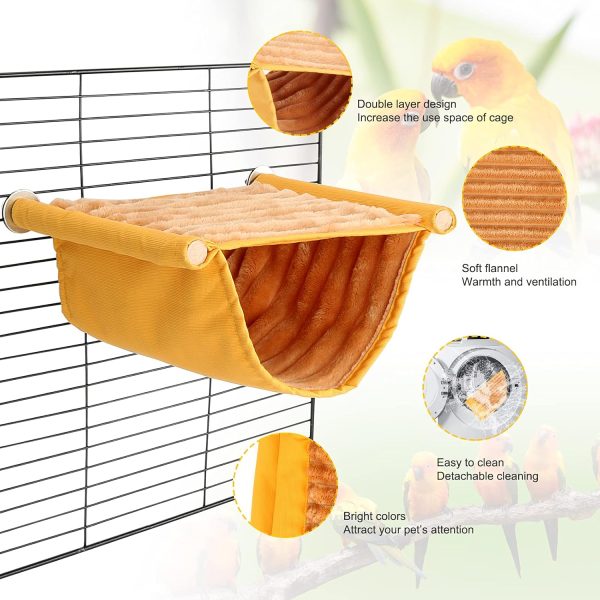 BWOGUE Winter Warm Bird Nest Bed Hanging Hammock Snuggle Hut Parrot House Tent Toy Bird Cage Perch for Parakeet Budgies Cockatiels Lovebird Cockatoo Finch Hamster Chinchilla Guinea Pig(Medium, Yellow) - Image 4