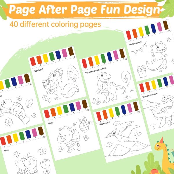 2 Pack Water Coloring Books for Toddlers - Painting Set Drawing Art Paper for Kids Mess Free Craft Supplies Toy for Kids 3 4 5 6 Halloween Thanksgiving Christmas Birthday Gift (Dinosaur&Animals) - Image 7