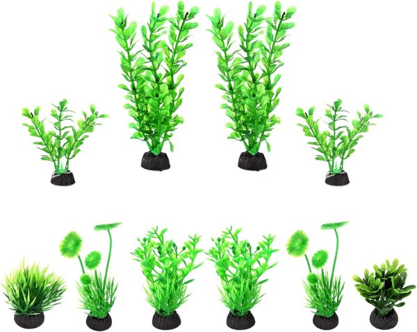 AQUANEAT Fish Tank Artificial Plants, Aquarium Plants Plastic, Green Fish Tank Decorations, 10pcs