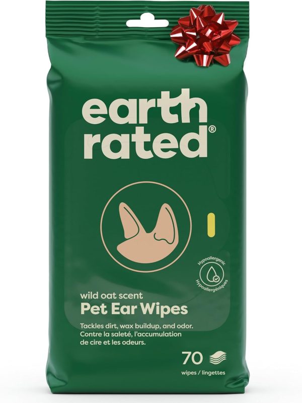 Earth Rated Pet Ear Wipes, Hypoallergenic Ear Wipes for Dogs & Cats to Remove Dirt and Wax Build up, Oatmeal Scent, 70 Count